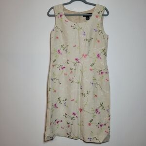 Vintage B. Moss Cream Floral Midi Dress Sleeveless Size 6 90s Wedding Guest